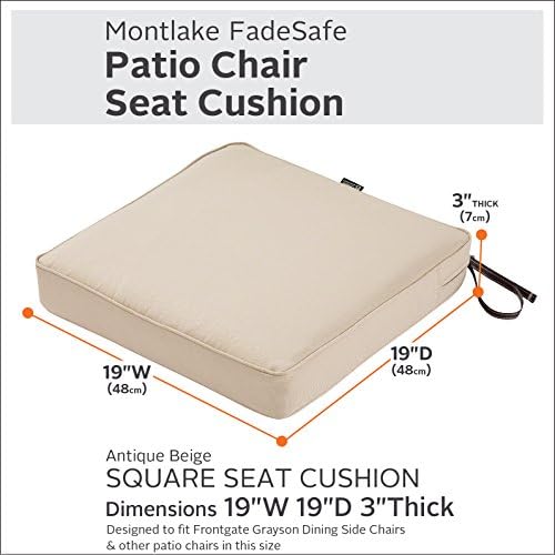 Classic Accessories Montlake Water-Resistant 19 x 19 x 3 Inch Square Outdoor Seat Cushion, Patio Furniture Chair Cushion, Antique Beige, Outdoor Cushion Cover - Image 3
