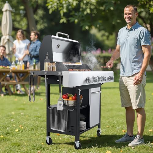 HUGROVE 50000 BTU 4-Burner Propane Gas Grill with Side Burner Silver - Image 2
