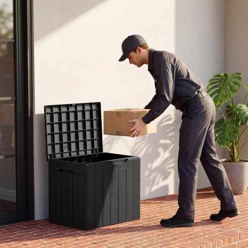 Greesum 33 Gallon Resin Deck Box Outdoor Storage Boxes, Dark Black - Image 5