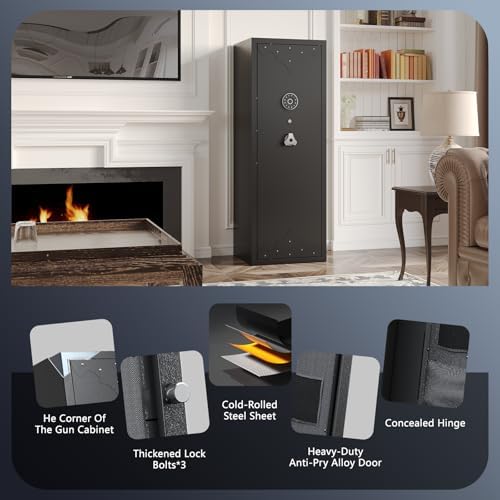 Kaer 12-21 Gun Safe for Rifles and Pistols, Up to 17 Long rifle Cabinet and 4 Pistols with 3 Gun Racks, Removable Shelf for AR-15, Scoped Rifles, Shotguns, Keypad Lock Mute/Alarm/LED for Home, Garage - Image 4
