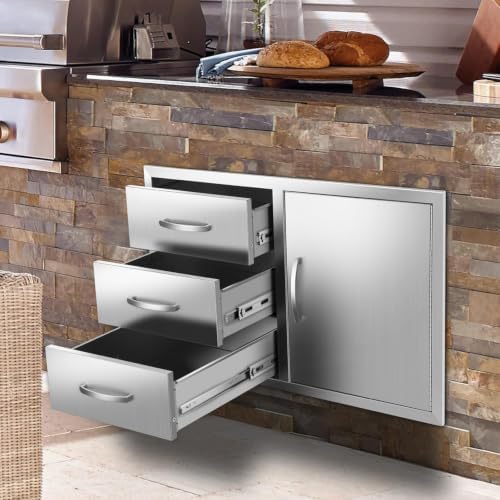 Outdoor Kitchen Drawer Combo, BBQ Access Door Drawers Combo With Stainless Steel, Perfect For BBQ Grill Station Outdoor Kitchen Storage Cabinet (Drawer Combo-38.3Wx22.7Hx20.7D with Handles) - Image 2