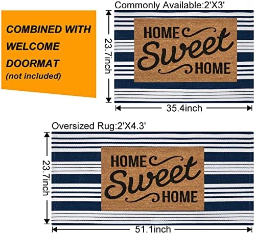 Blue and White Outdoor Rug 24"x51"Washable Cotton Farmhouse Front Porch Rug - Image 3