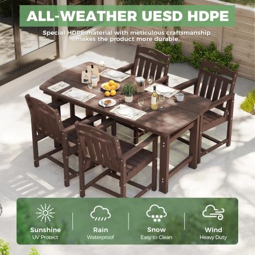 HDPE Outdoor Dining Set, Patio Table and 4 Chairs, 2" Umbrella Hole, Brown - Image 3