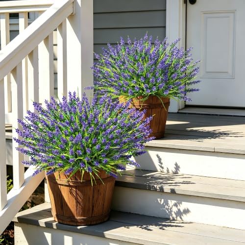12 Bundles Faux Outdoor Plants, UV Resistant Artificial Fake Lavender Flowers with Monkey Grass for Outdoors, Realistic Faux Lavender Greenery Shrubs for Porch Yard Garden Window Box Home Decor - Image 6