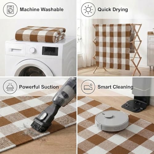MUBIN Fall Decor Cotton Buffalo Plaid Rug, 27.5x43 Coffee White Outdoor Rug Front Door Decorative Mat, Washable Doormat Foldable Area Rug Layered Door Mats Rug for Front Porch, Entryway, Patio - Image 6