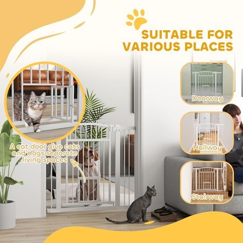 PawHut Pet Gate Indoor with Cat Door 30"-41" Dog Gate Extra Wide 30" High - Image 5