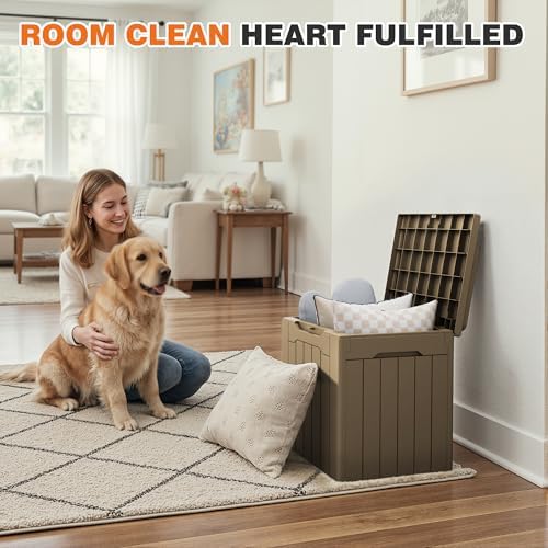 32 Gallon Deck Box Outdoor Indoor Waterproof Storage Box for Patio Furniture, Pool Accessories, Garden Tools, and Cushion Storage, Coffee - Image 2