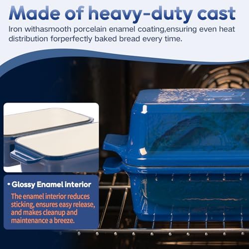 Enameled Cast Iron Dutch Oven for Bread Baking, 9×5 Dutch Oven Pot with Lid, 2 in 1 Sourdough Bread Pans for Baking with Lid, Roasting & Braising, Easy Release, Oven & Induction Safe (4.2 QT,Blue) - Image 7