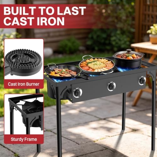 3 Burner Propane Camp Stove | 225,000 BTU | High Pressure Gas Burners - Image 5