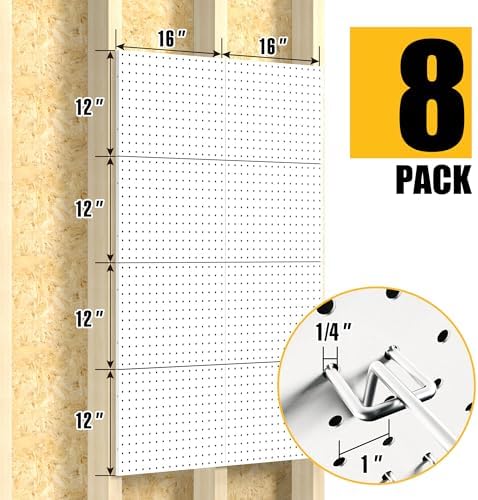 Spampur Peg Board, 8 Pack Metal Pegboard Panels with 50 Hooks - Image 3