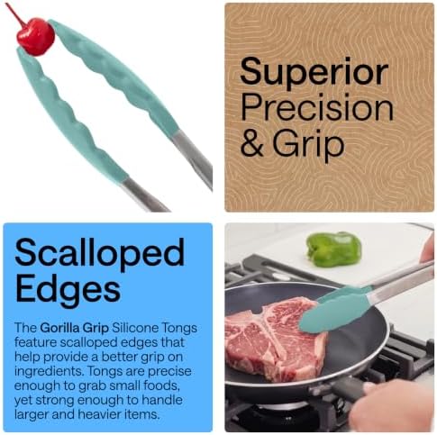 GORILLA GRIP Stainless Steel Kitchen Tongs for Cooking, 2 PK, Mint - Image 3