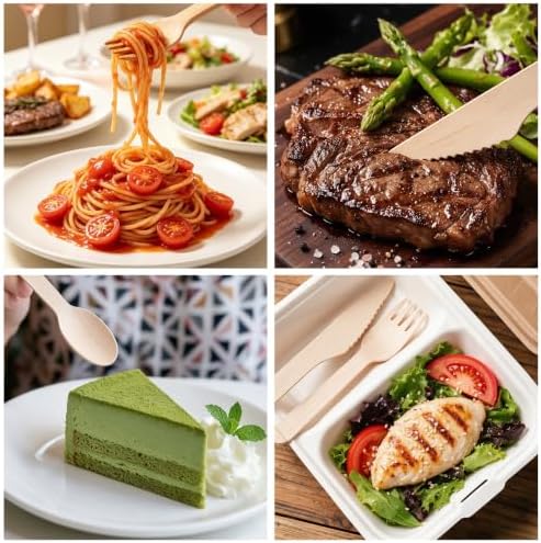 300 PCS Compostable Disposable Wooden Cutlery Set, Spoons Forks and Knives - Image 4