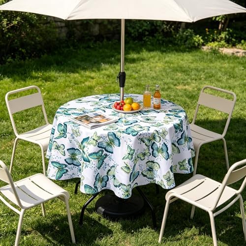 SUQ I OME Outdoor Tablecloth, Green Butterfly, 60'' Round with Zipper - Image 2