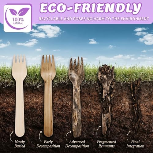 Disposable Wooden Forks, 150Pcs 6.3" Wooden Cutlery Fork Disposable Forks Compostable Utensils for Party, Camping, Traveling, Family Dinners, 3 Boxes of 50Pcs - Image 3