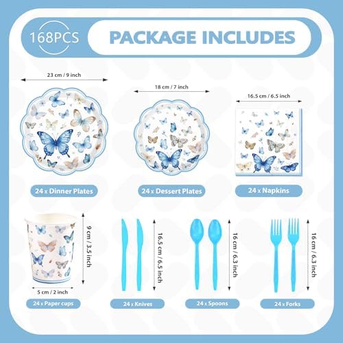 Blue Butterfly Butterflies Scalloped Party Decorations, Serves 24 - Image 4