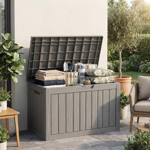 DRATO 60 Gallon Outdoor Storage Box Waterproof, Lockable Deck Box, Grey - Image 5