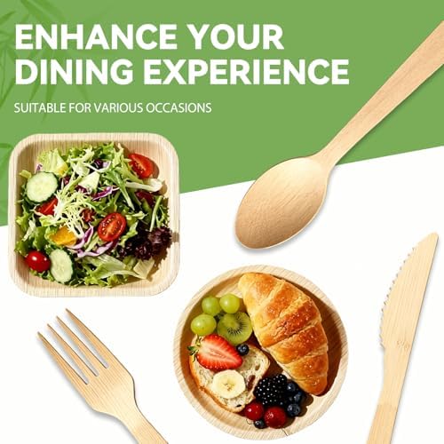 Bamboo Cutlery Set - Wooden Utensils for Eating - Disposable Wooden Cutlery set of 60 (20 Forks 20 Spoons 20 Knives) Bamboo Disposable Utensils - ECO Friendly Compostable Utensil for Party - Image 4
