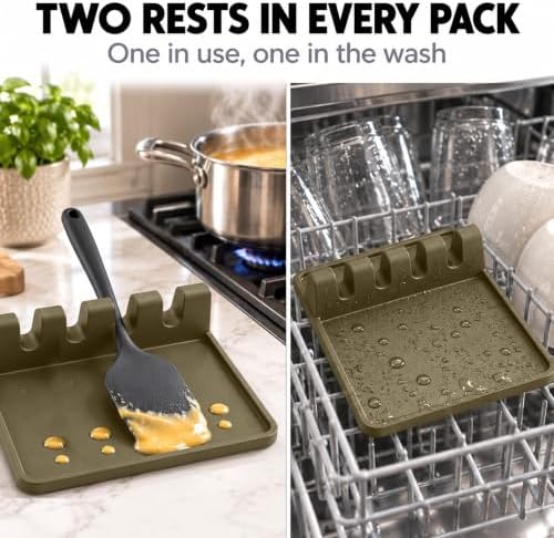 2 Pack Stone Silicone Kitchen Spoon Rest for Stove Top Spoon Holder Set - Image 5