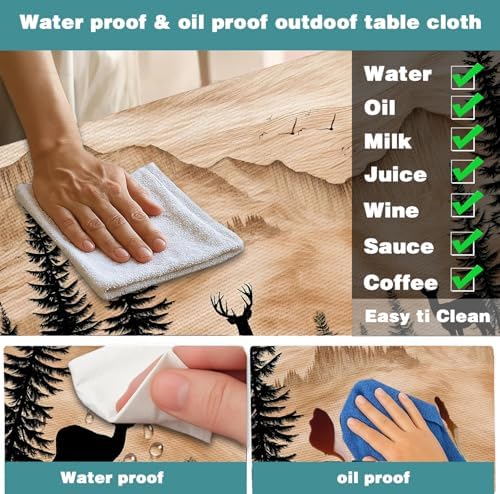 Picnic Table Cover with Bench Covers Camping Essentials Rustic Hunting Deer Forest Waterproof Windproof Camping Tablecloth Fitted Tablecloth Cover with Elastic Edge for Indoor Outdoor 3 PCS 30x60 Inch - Image 5