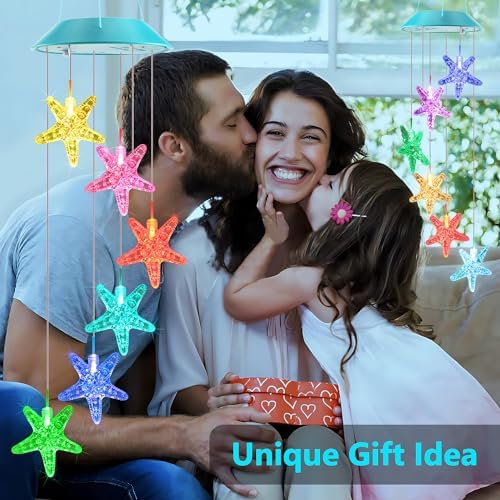 Solar Wind Chimes Outdoor, Color Changing Starfish Gift for Mom Grandma - Image 6