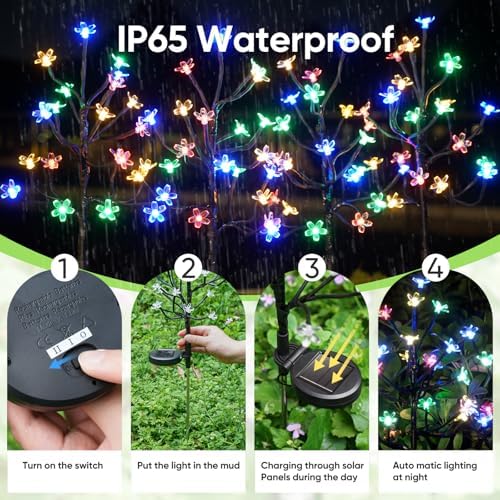 2 Pack Solar Lights Outdoor Waterproof, Garden Lights Solar Flowers - Image 2
