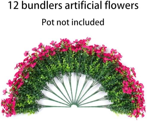 Daisy Artificial Flowers for Outdoors Decor, 12 Bundles Faux Daisy with Eucalyptus Fake Plants Greenery UV Resistant Look Real Colorful Faux Flowers for Outside Planter Porch Patio Gardens, Hotpink - Image 4