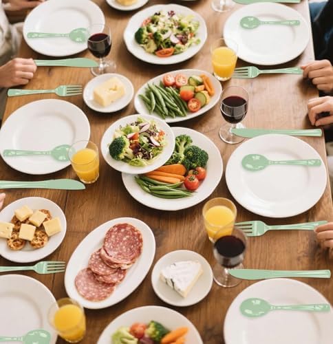 SietDESEO 25 PCS Sage Green Plastic Spoons Disposable Utensils Heavy Duty Sage Green Spoons Disposable Cutlery for Birthday Wedding Baby Shower Bridal Shower Plastic Silverware - Image 7
