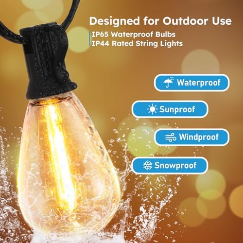 GvvooHome LED Outdoor String Lights, 25FT Waterproof Patio Lights with 9 Shatterproof S11 Plastic Bulbs, 2700K Warm White Edison Hanging Lights for Backyard, Garden, Porch, Bistro - Image 5