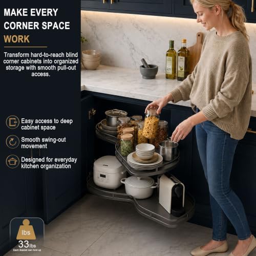 Blind Corner Cabinet Pull Out Organizer,Height-Adjustable 2-Tier Shelves - Image 5