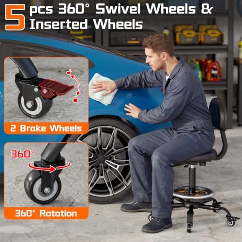 Sbanmao Shop Stool with Wheels, Mechanic Stool with Backrest for Garage - Image 4