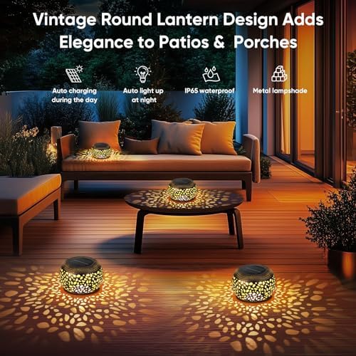 Solar Lantern Outdoor Patio Decor: Solar Lanterns Outdoor Waterproof Hollow Out Retro Metal Solar Powered, Outside Yard Porch Garden Balcony Desk Bedroom Indoor Tabletop Decorations 2 Lighting Colors - Image 5