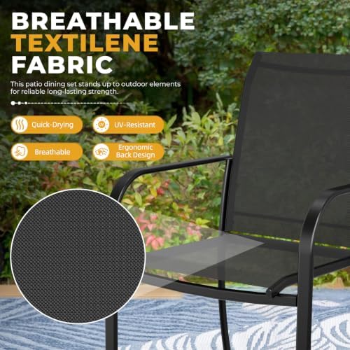 Incbruce 8 PCS Patio Dining Set with Brown Umbrella, Outdoor Dining Set of 6 Textilene Chairs and 53" Round Table with Umbrella Hole for Backyard, Garden, and Poolside (Black) - Image 4