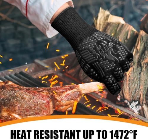 BBQ Gloves, 1472°F Heat Resistant with Silicone Grip Oven Mitts - Image 3