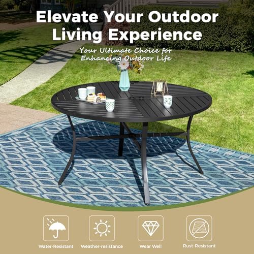 MIXPATIO Patio Round Table w/Umbrella Hole, Metal Table for 4, Black - Image 7