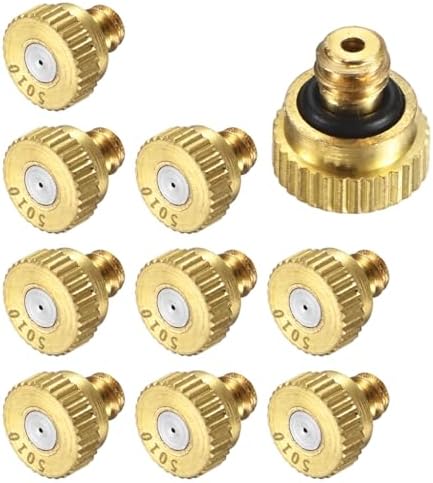 M METERXITY 10-Pack Brass Misting Nozzles, 0.02inch/0.5mm Orifice Heavy Duty 10/24 UNC Screw Thread Misting Nozzle Plug for Outdoor Spray Cooling System/Patio Mist System/Dust Control by MMETERXITY