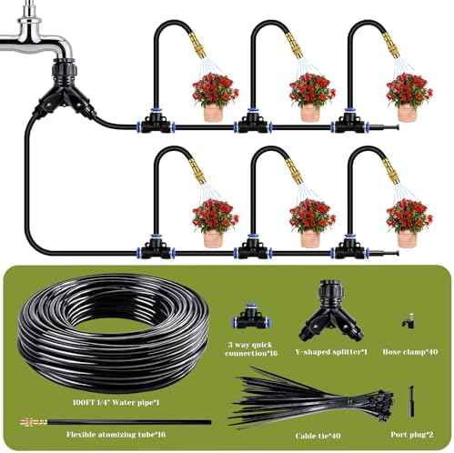 Drip Irrigation System,100 Ft Quick-Connect Garden Sprinkler Kit with 16pcs 360° Adjustable Nozzles for Garden, Lawn, Greenhouse, Raised Beds & Outdoor Plants - Image 2