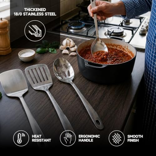 4PCS Stainless Steel Kitchen Cooking Utensils Spatula & Spoons Set - Image 3