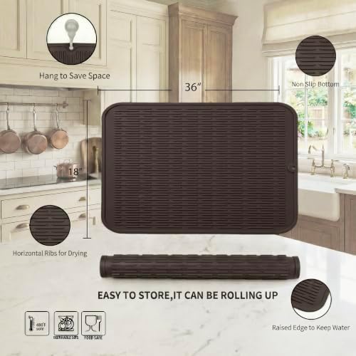 MicoYang Silicone Dish Drying Mat for Multiple Usage,Easy clean,Eco-friendly,Heat-resistant Silicone Mat for Kitchen Counter or Sink,Refrigerator or Drawer Liner Coffee 5XL 36inches x 18inches - Image 2