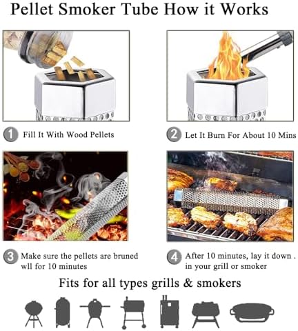Smoke Tube for Pellet Smoker, 12 Inch Hexagon Smoker Tube for Pellet Grill - Up to 5 Hours of Smoke, Hot or Cold Smoking, 304 Stainless Steel, for Gas, Electric & Charcoal Grills, with Brushes - Image 3
