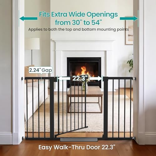 Cumbor 30-54" Extra Wide Baby Gate for Stairs & Auto Close Dog Gate Black - Image 2