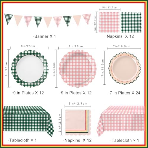 102 PCS Camp Bachelorette Decorations - Scalloped Gingham Plates, Napkins, Banner, Gingham Tablecloths for Baby Shower, Wedding, Birthday, Serves 25 - Image 2