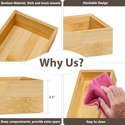 Bamboo Kitchen Drawer Organizer, Deep 2-Pack, 14" x 5" x 2.5" - Image 5