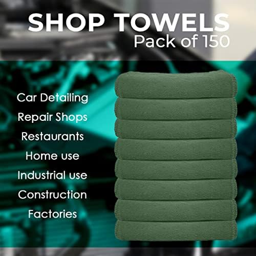 Avalon Towels Cotton Shop Rags – (Pack of 150) Size 12x14 Inches Cleaning Rags – Absorbent Shop Towels and Multipurpose Cleaning Towels for Automobiles, Industries, Garage and Homes (Green) - Image 7