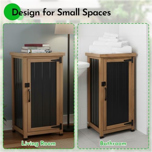 Small Outdoor Storage Cabinet Weatherproof, Wood Garden Potting Bench Table with Removable Shelves, Metal Top, Outdoor Cabinet Work Station for Patio, Backyard, Brown,17.9''x17.9''x33.5'' - Image 2