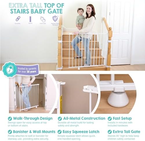 Regalo Safety 35" Extra Tall Baby Gate for Top of Stairs & Dooways - Image 2