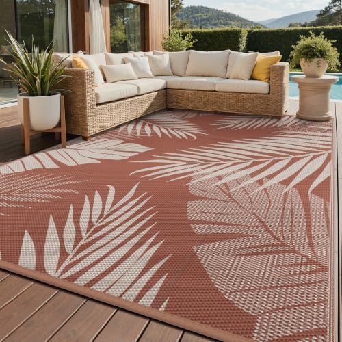 GENIMO Outdoor Rug, Waterproof Plastic Rugs for Patio, 9'x12' Brick Red by GENIMO
