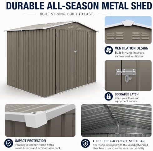 8X6 FT Outdoor Metal Storage Shed,Steel Panel Tool House,Grey - Image 6