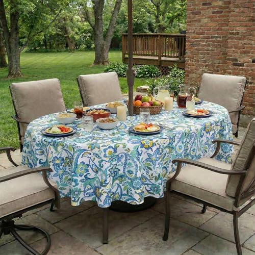 EHouseHome Outdoor Indoor Tablecloth with Umbrella Hole for Oval Table,Waterproof Patio Table Cloths, Spring/Summer Table Covers with Zipper for Backyard Circular Table/BBQs/Picnic,60 x 84 inches by EHouseHome