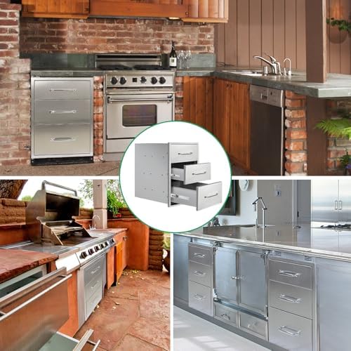 Outdoor Kitchen Drawers 14" W x 21" H x 21" D Stainless Steel Triple Drawers with Ergonomic Handle for BBQ Island, Patio Grill Station & Outdoor Kitchen Cabinets - Image 6