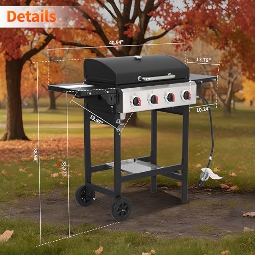 4-Burner Propane Gas Grill with Cast Iron Grates, 38200 BTU output,Foldable Side Shelves for Portable Outdoor Patio Camping, Black (4 burner) - Image 2
